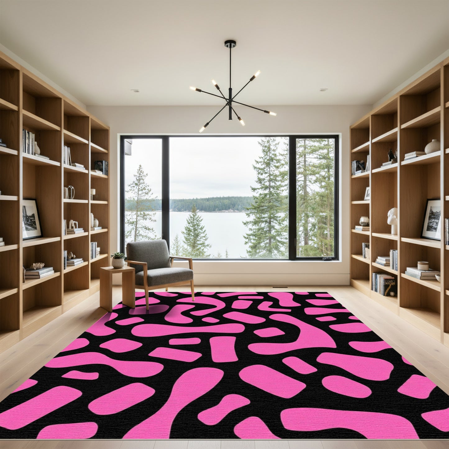 Vivid Pink Blob Abstract Black Rug