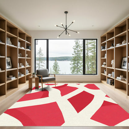 Crimson White Interlocking Curves Rug