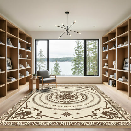 Brown Geometric Floral Mandala Rug