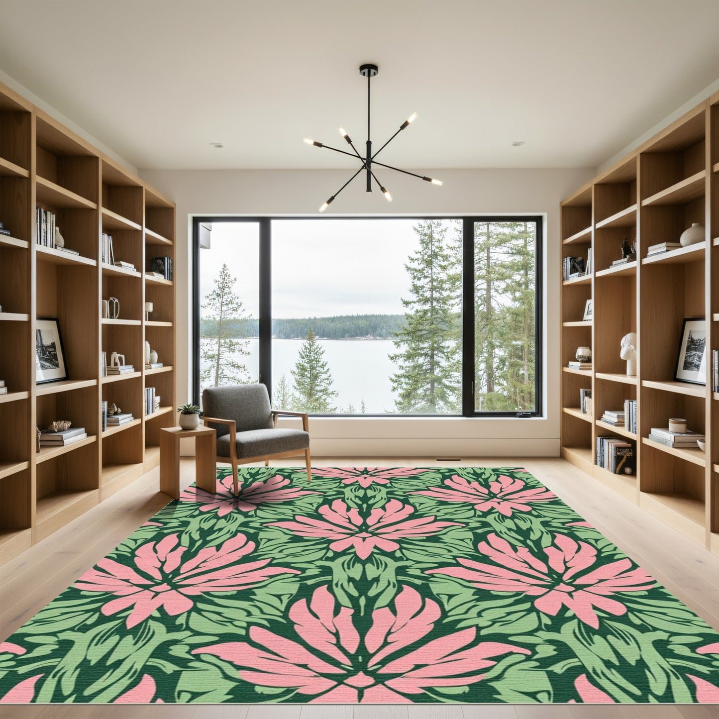 Pink Green Floral Art Nouveau Rug