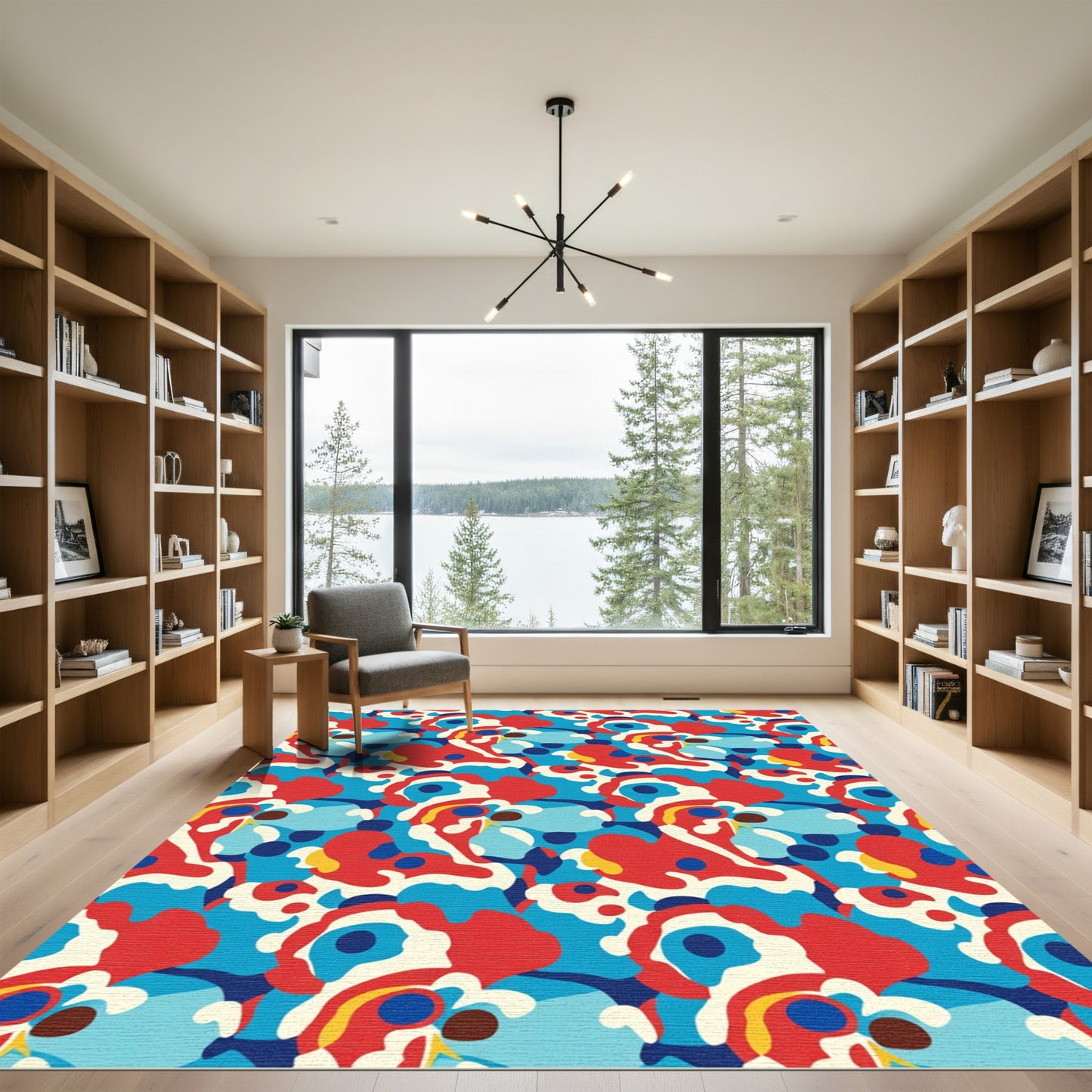 Abstract Crimson Blue Organic Shapes Rug