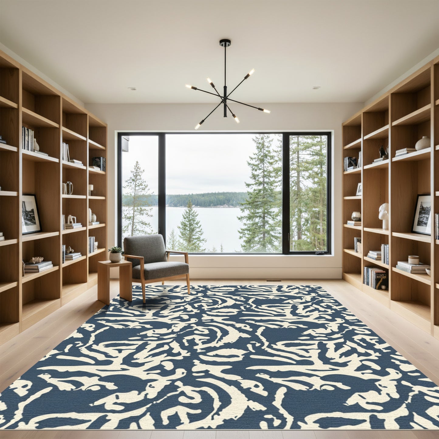 Cream And Navy Organic Swirl Rug