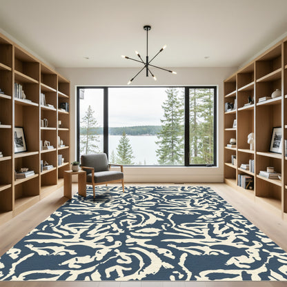 Cream And Navy Organic Swirl Rug