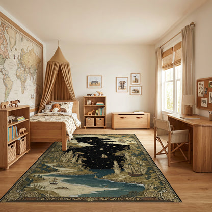 Ornate Starry Fantasy Castles Ships Rug