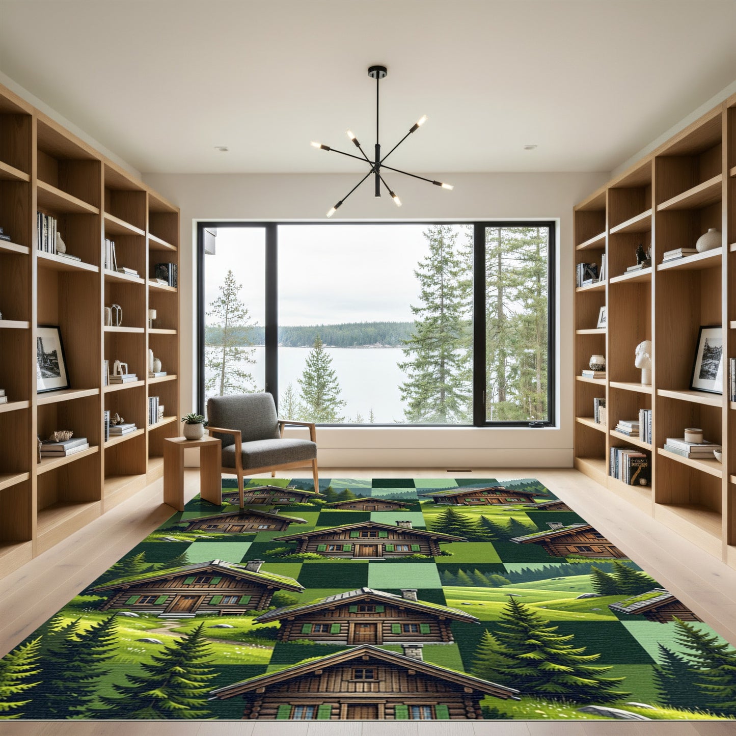 Alpine Cabins Green Checkerboard Rug