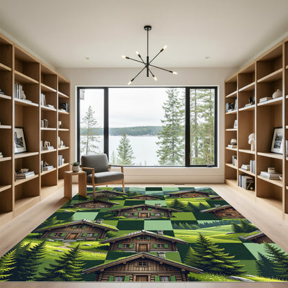 Alpine Cabins Green Checkerboard Rug