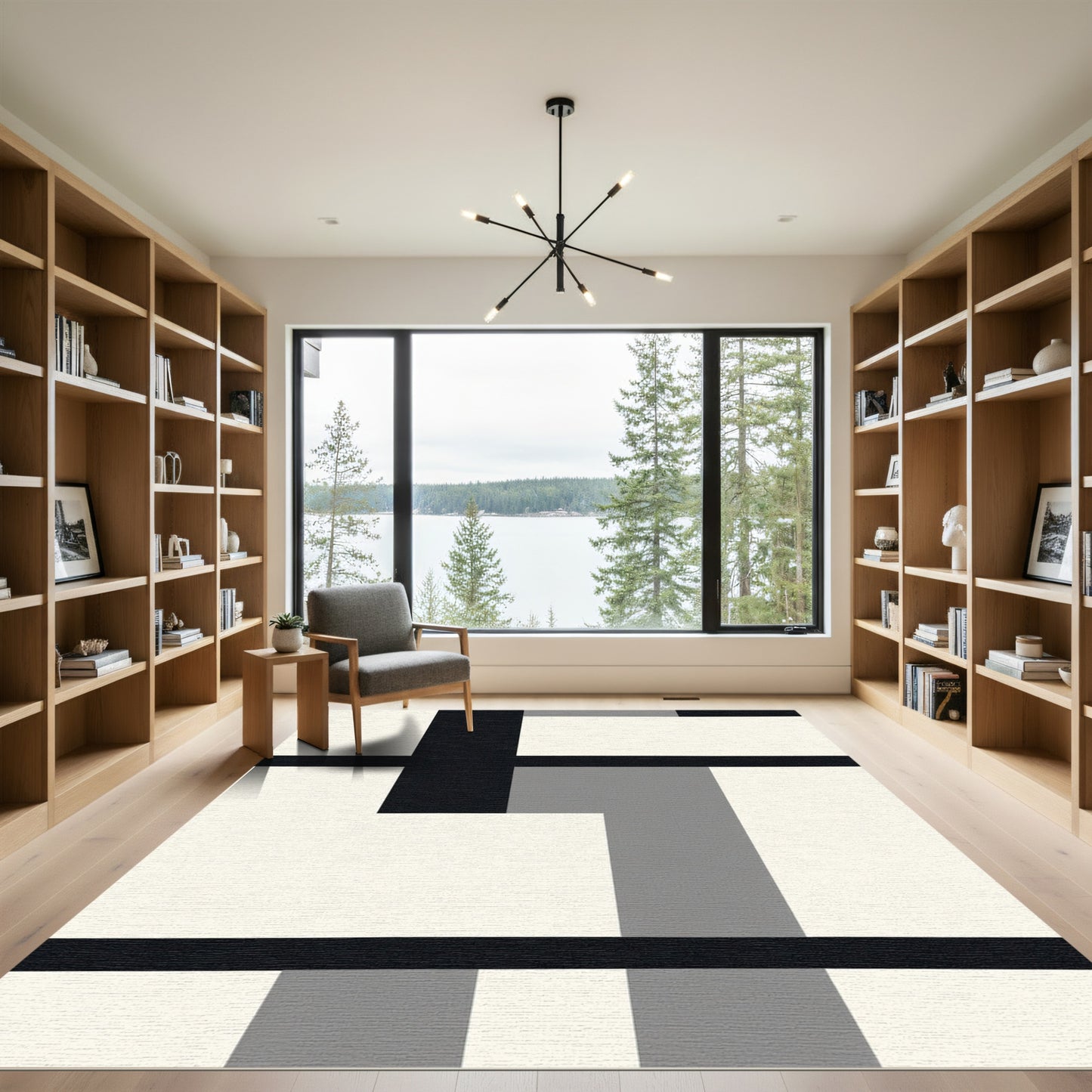 Black White Geometric Block Rug
