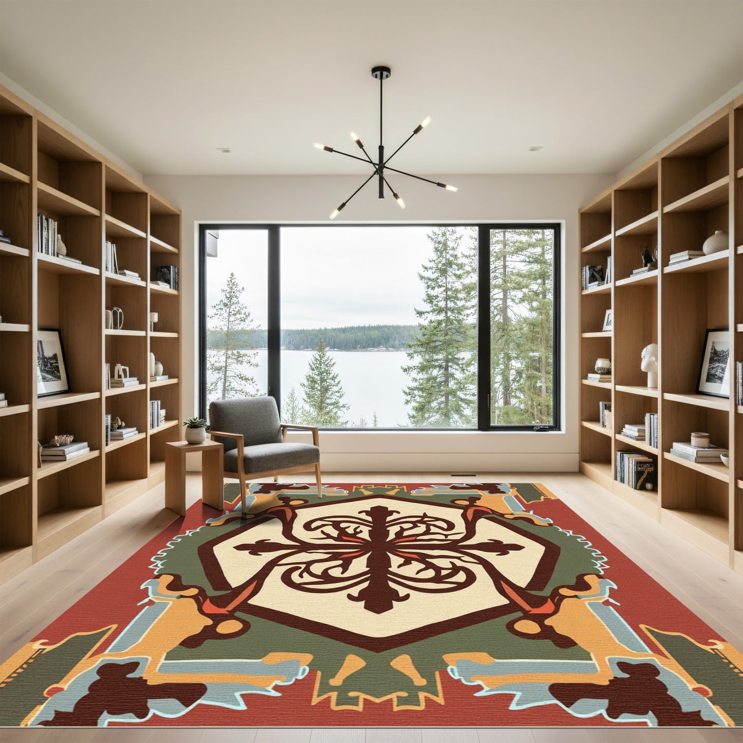 Ornate Earthy Red Geometric Medallion Rug