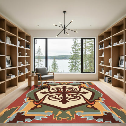 Ornate Earthy Red Geometric Medallion Rug