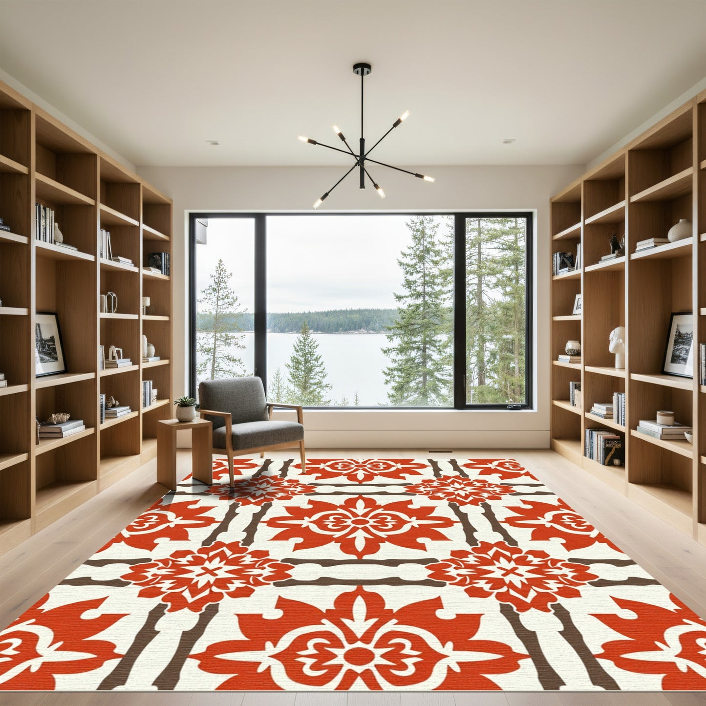 Crimson White Floral Lattice Rug