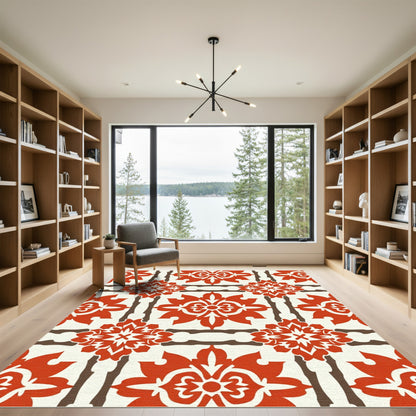 Crimson White Floral Lattice Rug