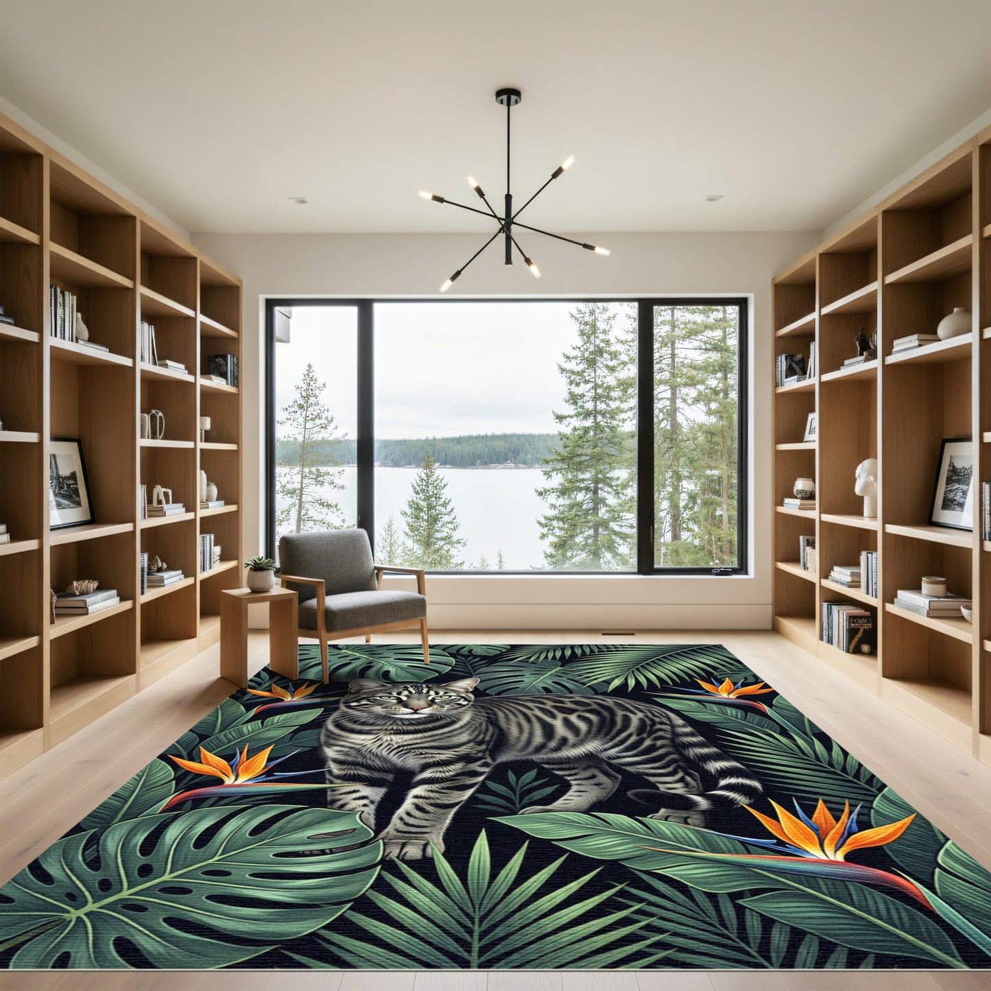 Exotic Jungle Cat Bird of Paradise Rug