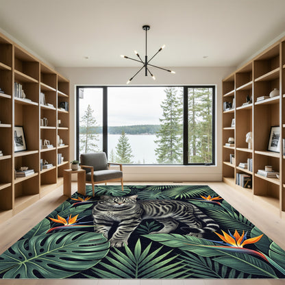 Exotic Jungle Cat Bird of Paradise Rug