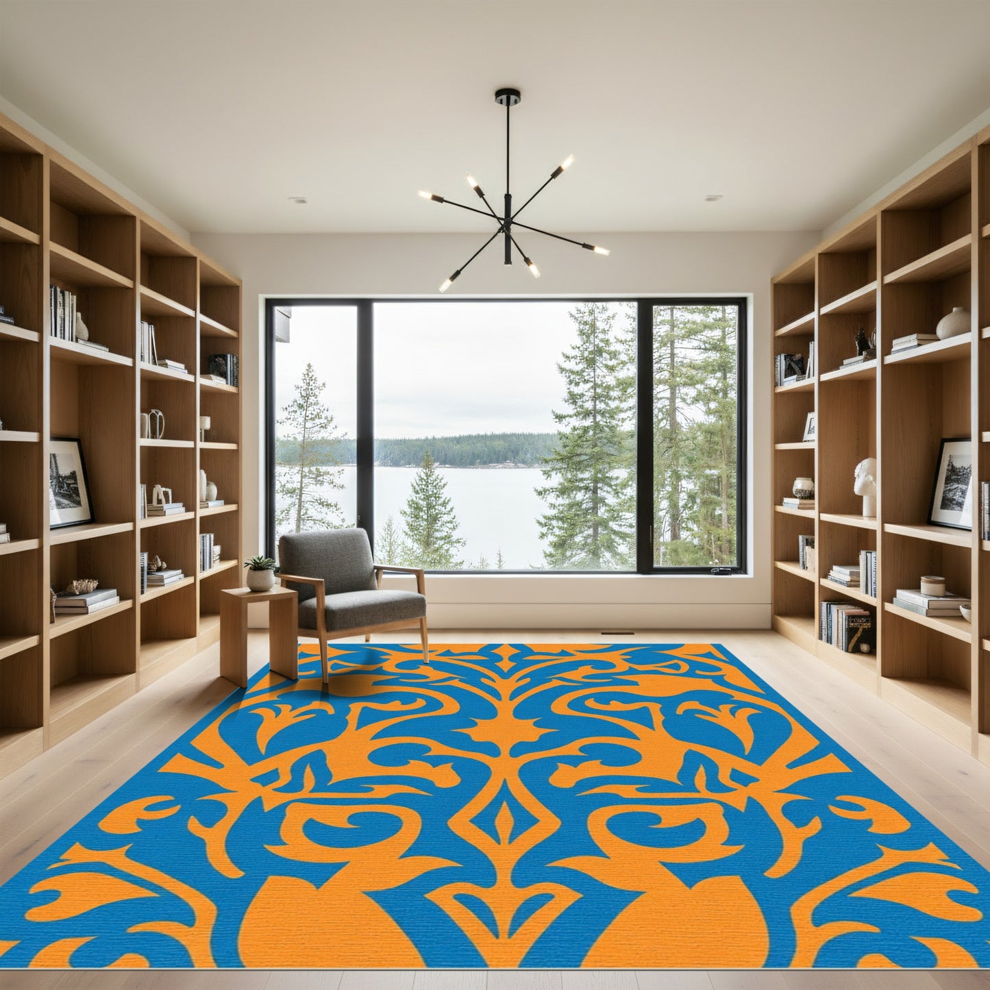 Vivid Orange Botanical Arabesque Rug