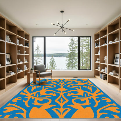 Vivid Orange Botanical Arabesque Rug