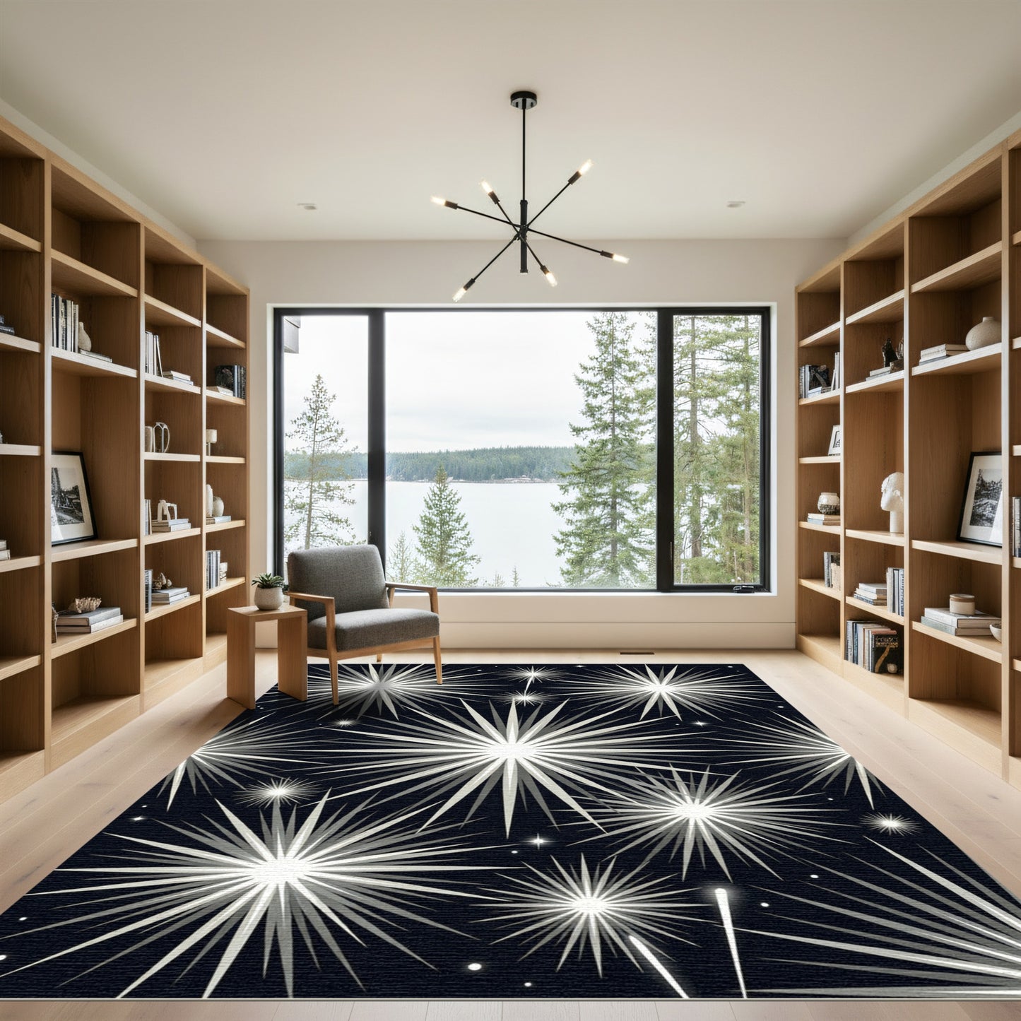 Radiant Silver Starburst Explosion Rug