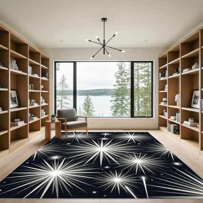 Radiant Silver Starburst Explosion Rug