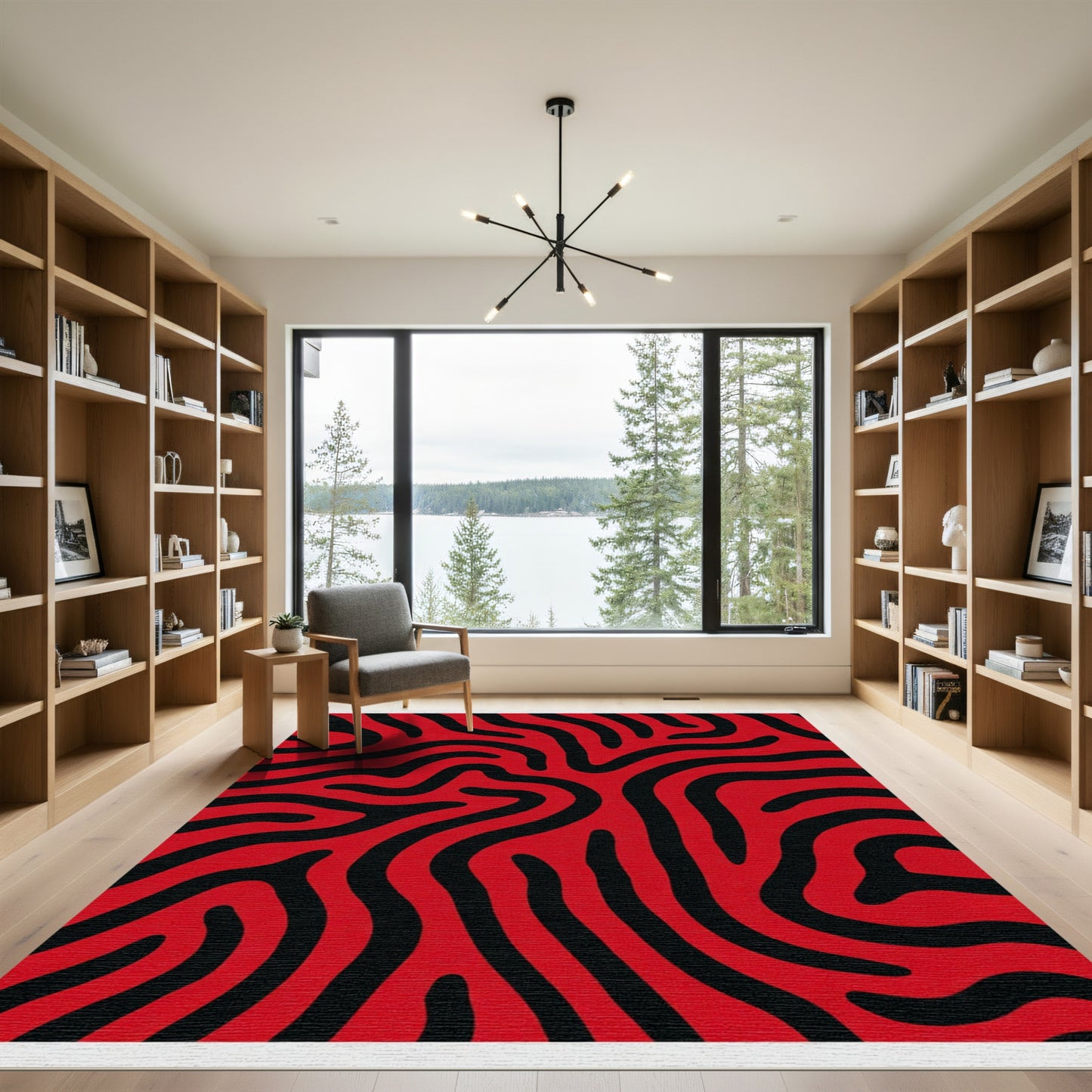 Bold Red Black Organic Lines Rug
