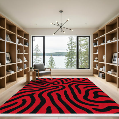 Bold Red Black Organic Lines Rug