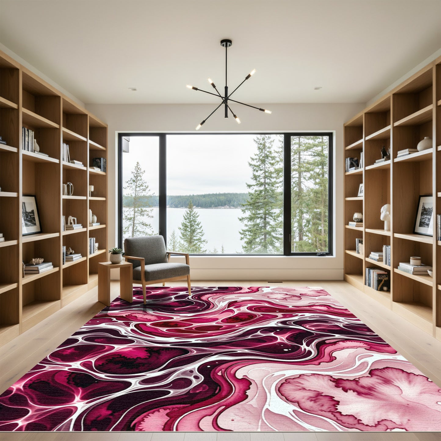 Crimson Pink Swirl Cell Abstract Rug