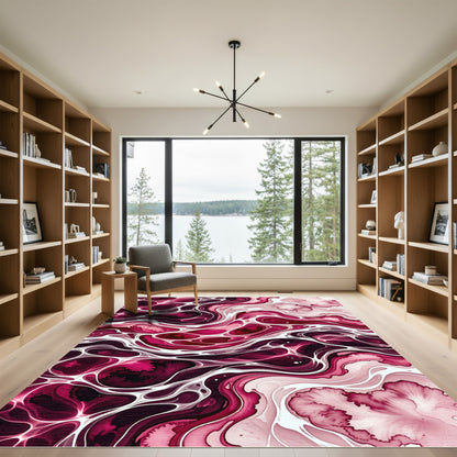 Crimson Pink Swirl Cell Abstract Rug