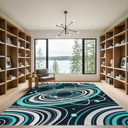 Teal White Abstract Swirls Galaxy Rug