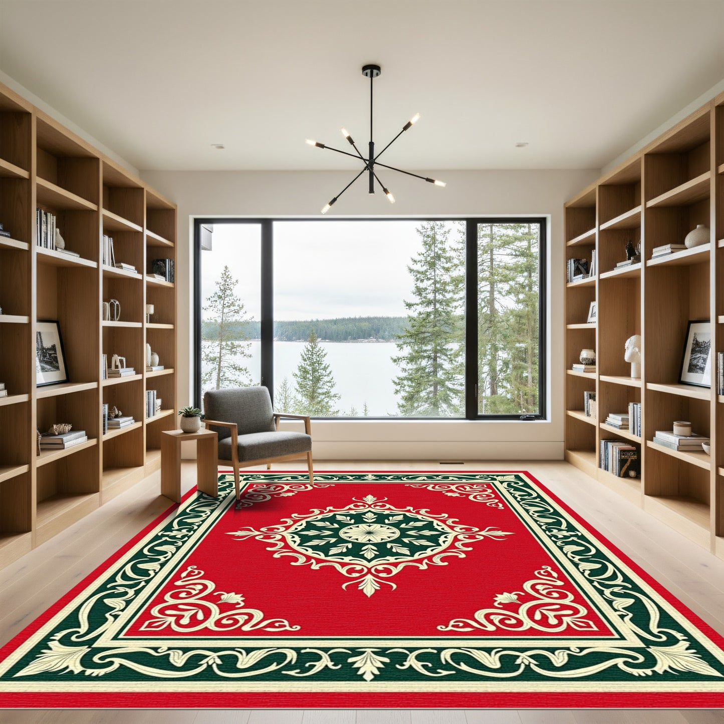 Rich Red Floral Medallion Border Rug