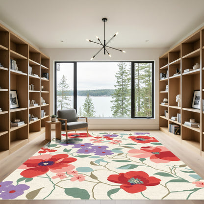 Bold Red Floral Garden Vines Rug