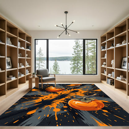 Abstract Orange Persimmon Paint Splatter Rug