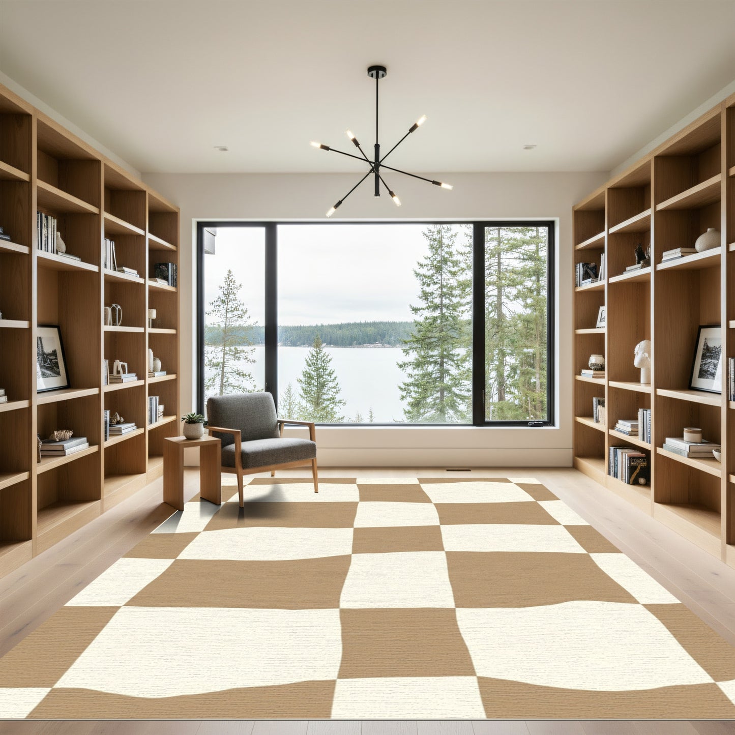 Brown and Cream Checkered Squares Rug
