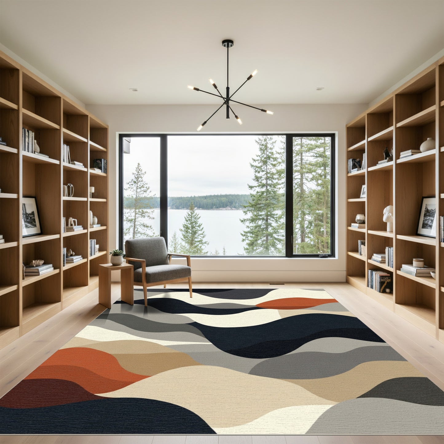 Modern Abstract Terracotta Wave Rug