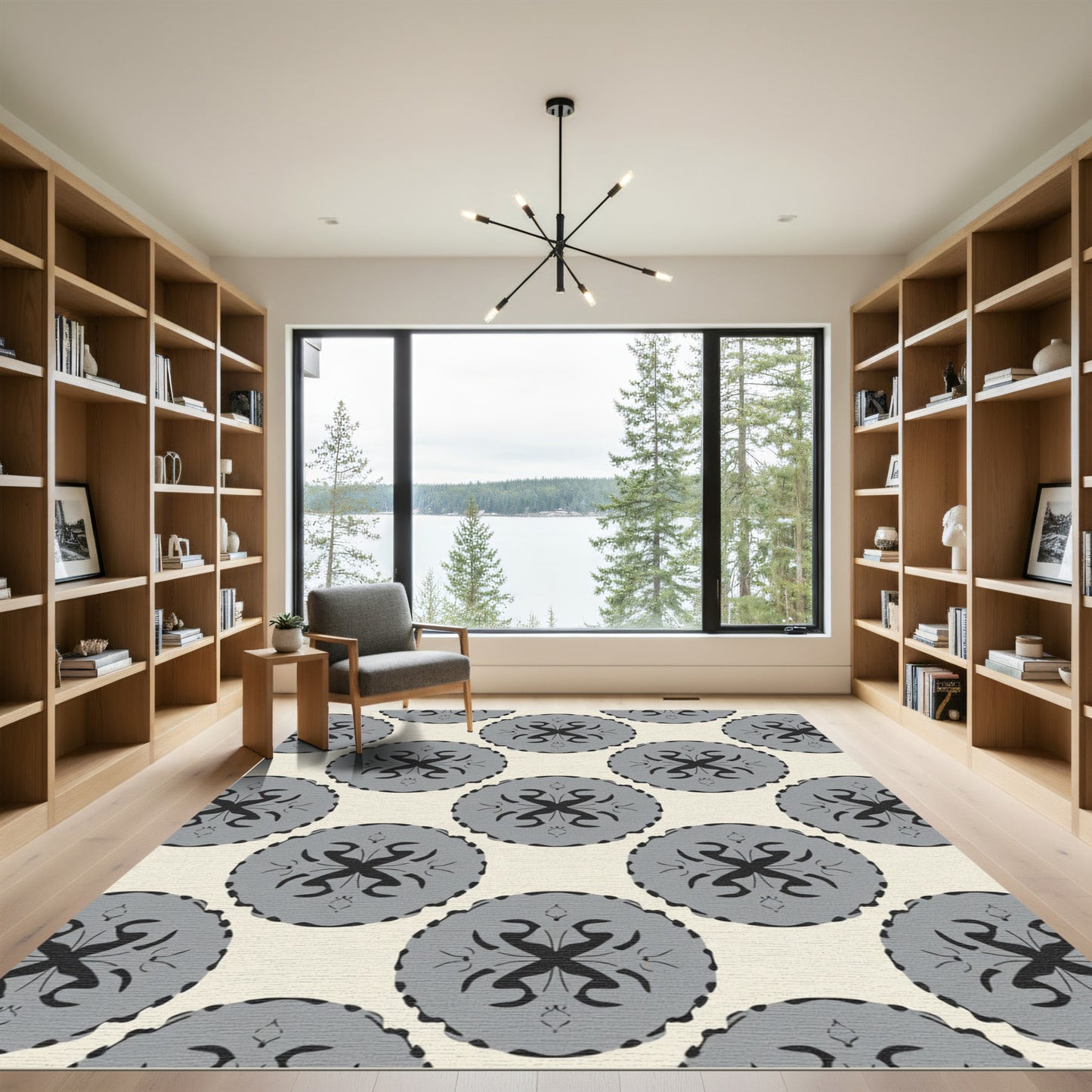 Gray Round Medallion Cream Backdrop Rug