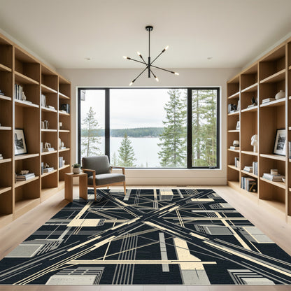 Geometric Brutalist Architectural Monochrome Structure Rug