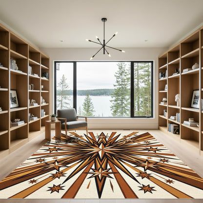 Golden Brown Starburst Ray Motif Rug