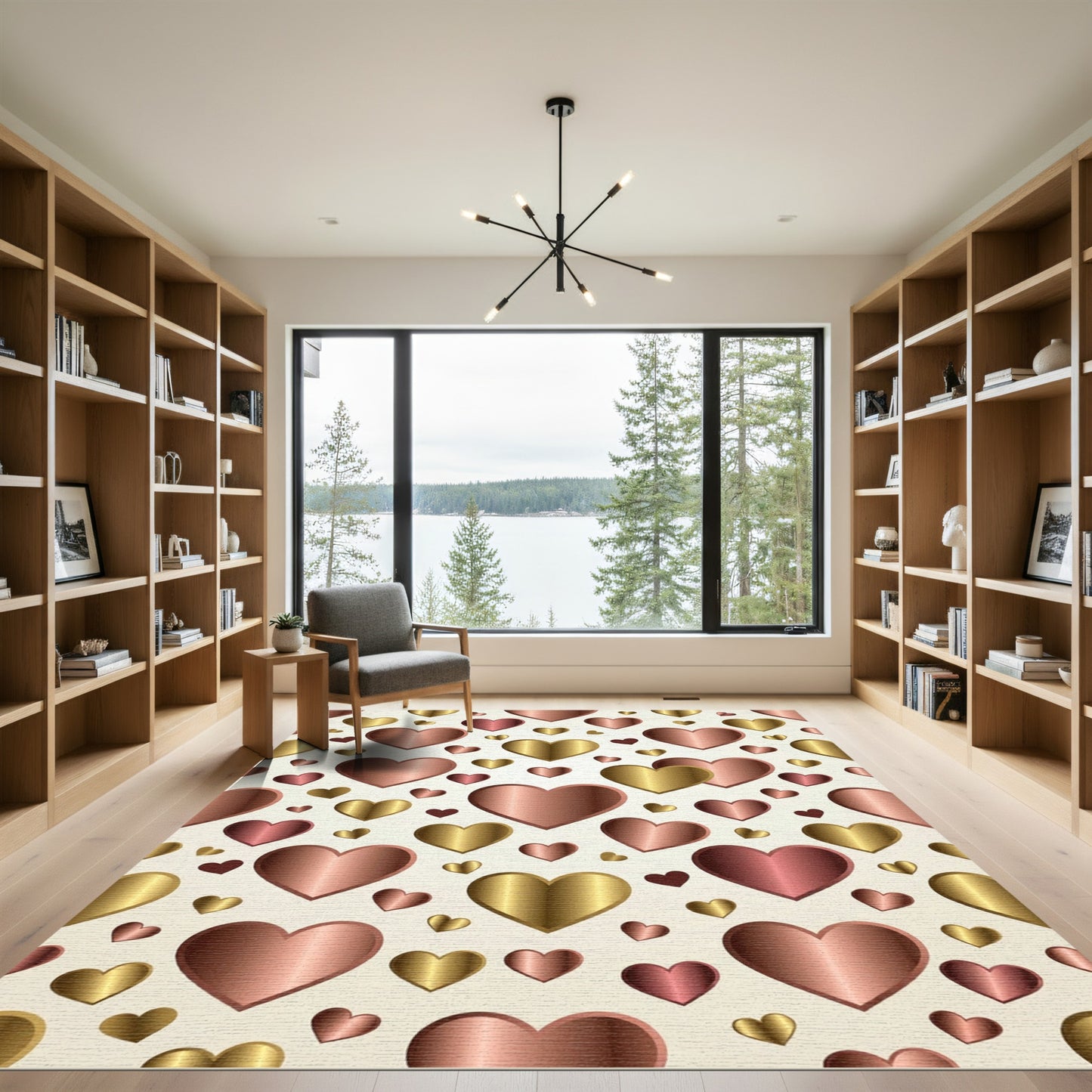 Radiant Metallic Hearts Tonal Pattern Rug