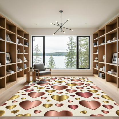 Radiant Metallic Hearts Tonal Pattern Rug