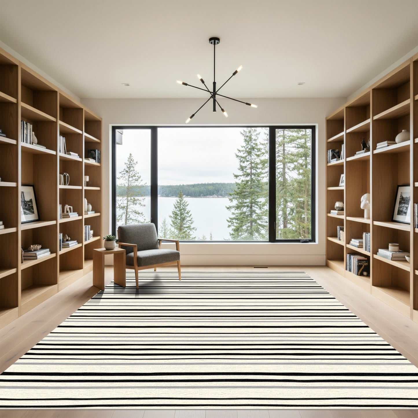 Classic Black Gray Cream Stripe Rug