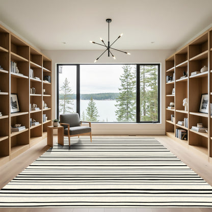 Classic Black Gray Cream Stripe Rug