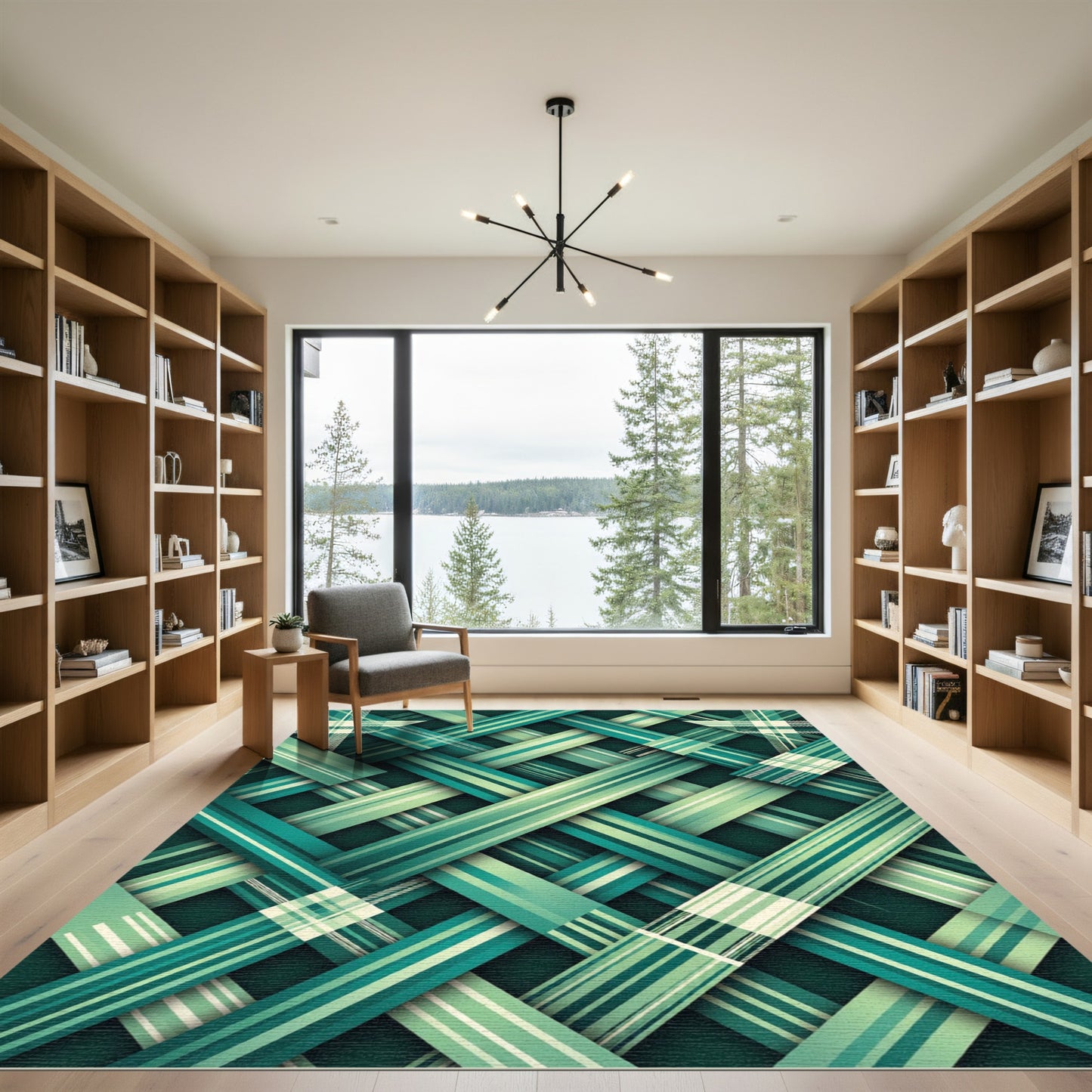 Interwoven Emerald Plaid Lattice Grid Rug