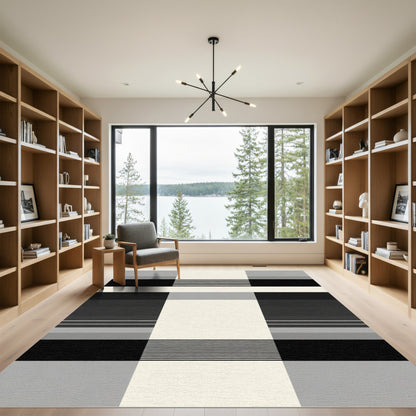 Monochromatic Geometric Stripe Block Rug