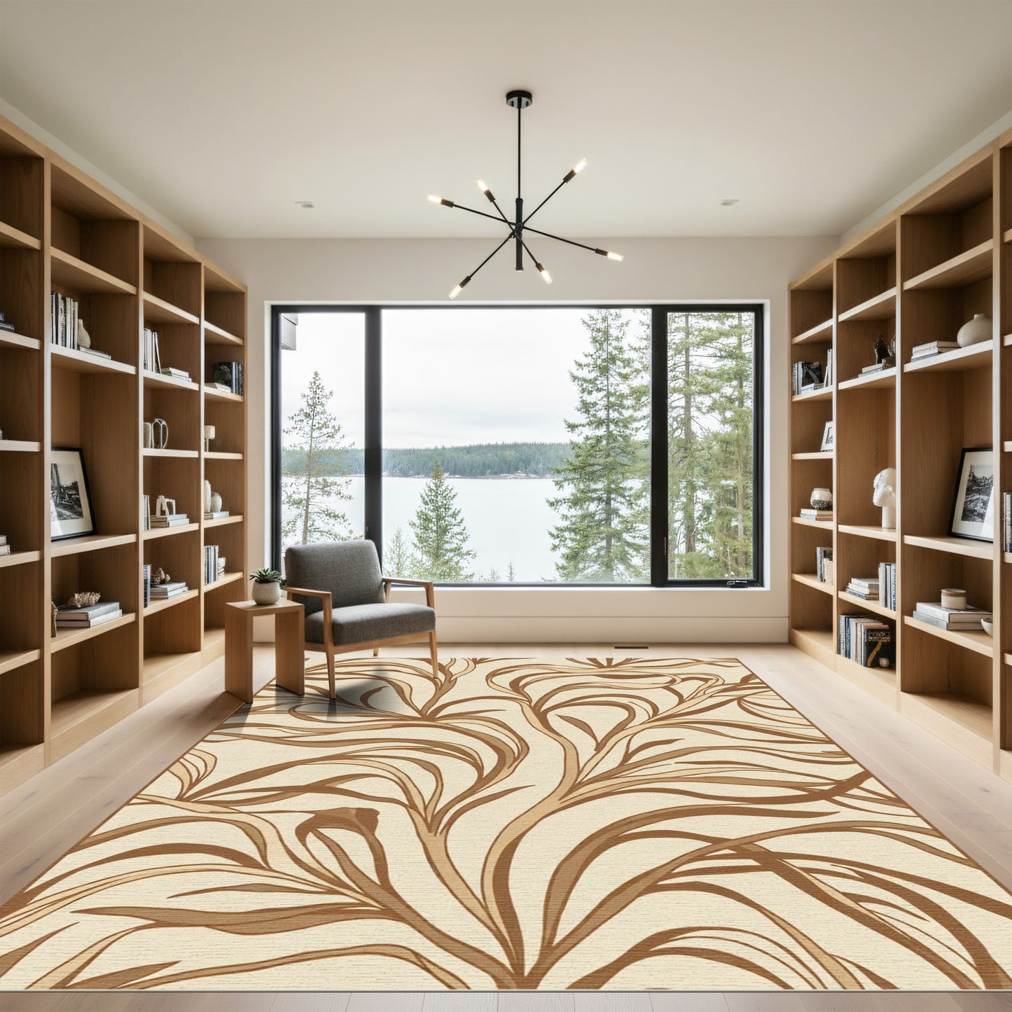 Art Nouveau Tan Organic Swirls Rug