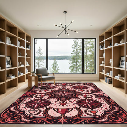 Crimson Nautical Compass Trophy Medallion Rug