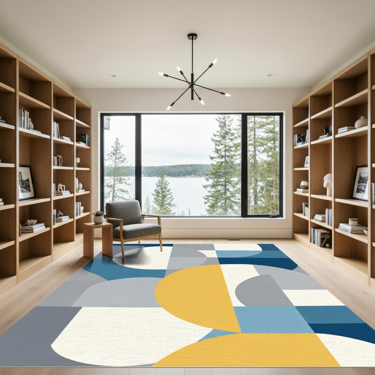 Modern Geometric Circles And Squares Rug