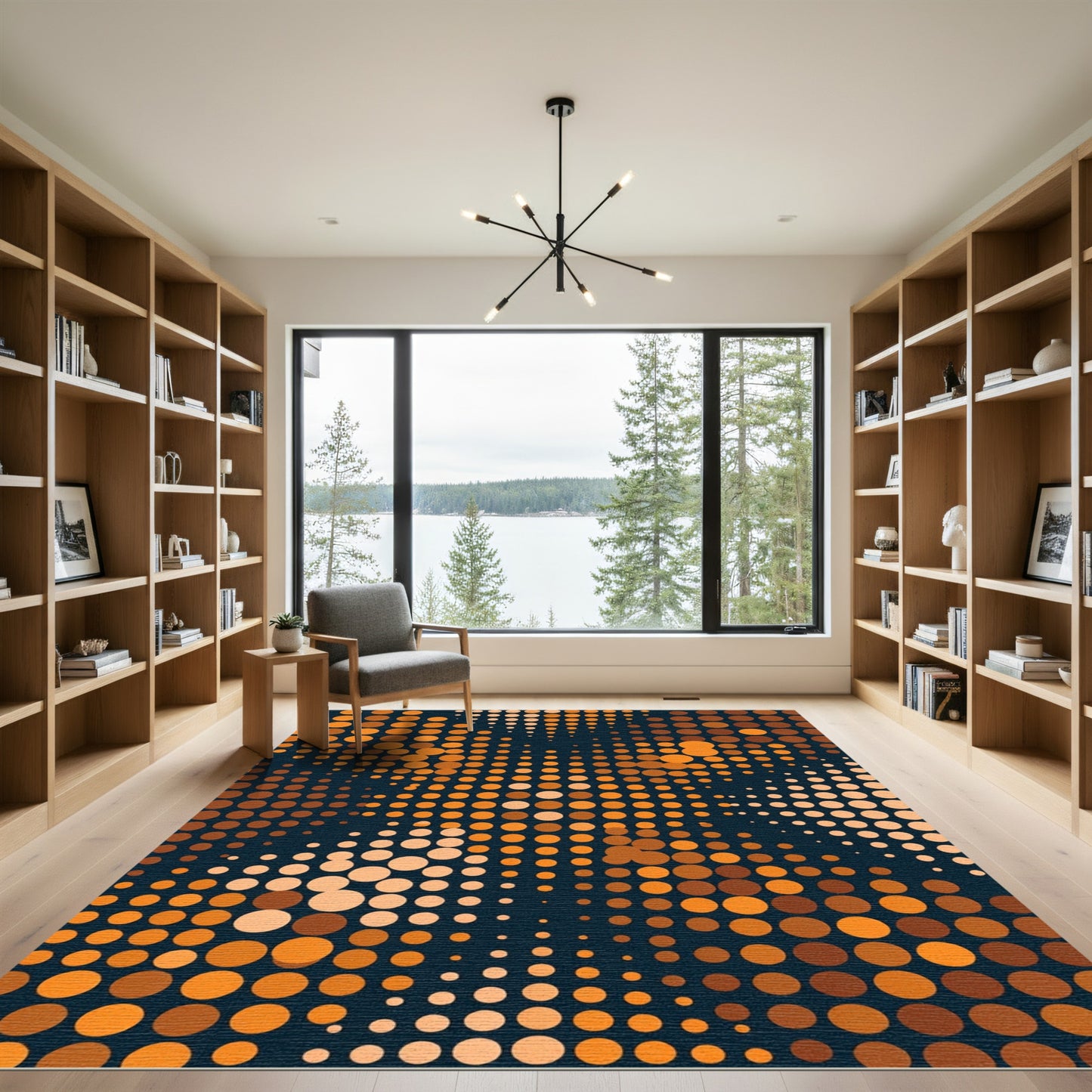 Golden Amber Polka Dot Abstract Art Rug