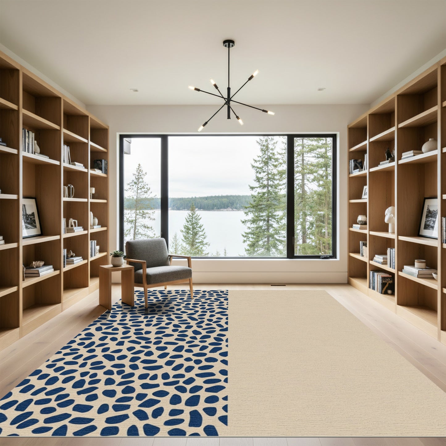 Navy Beige Organic Pebble Rug