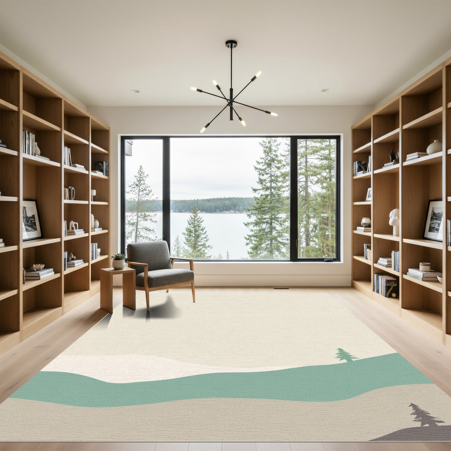 Earthy Green Hillside Landscape Trees Rug