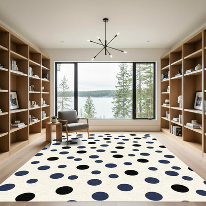 Navy Black Scattered Polka Dot Rug
