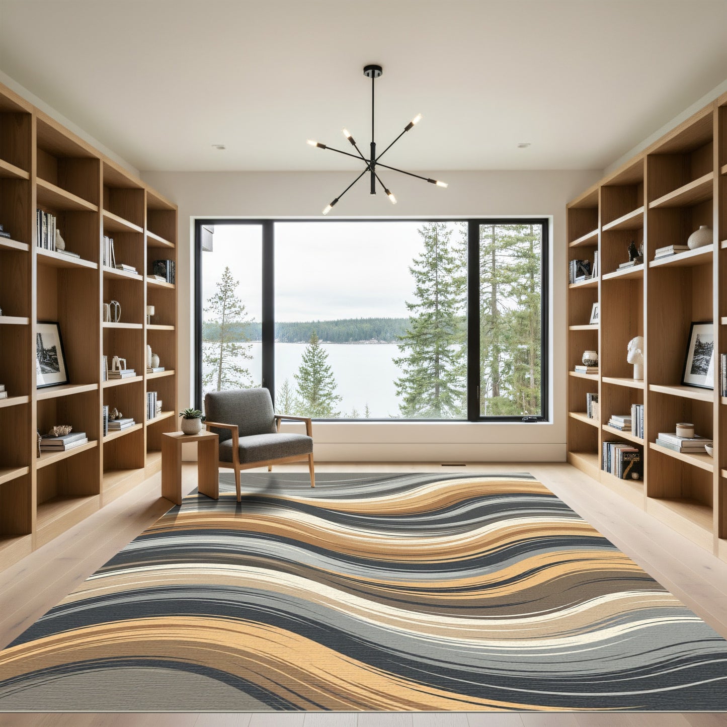 Abstract Wavy Earth Tone Flowing Rug