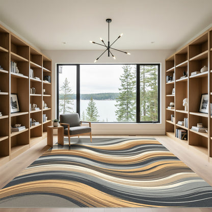 Abstract Wavy Earth Tone Flowing Rug