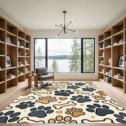 Playful Paw and Bone Cream Rug